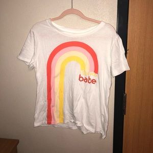 Large white T with colorful print